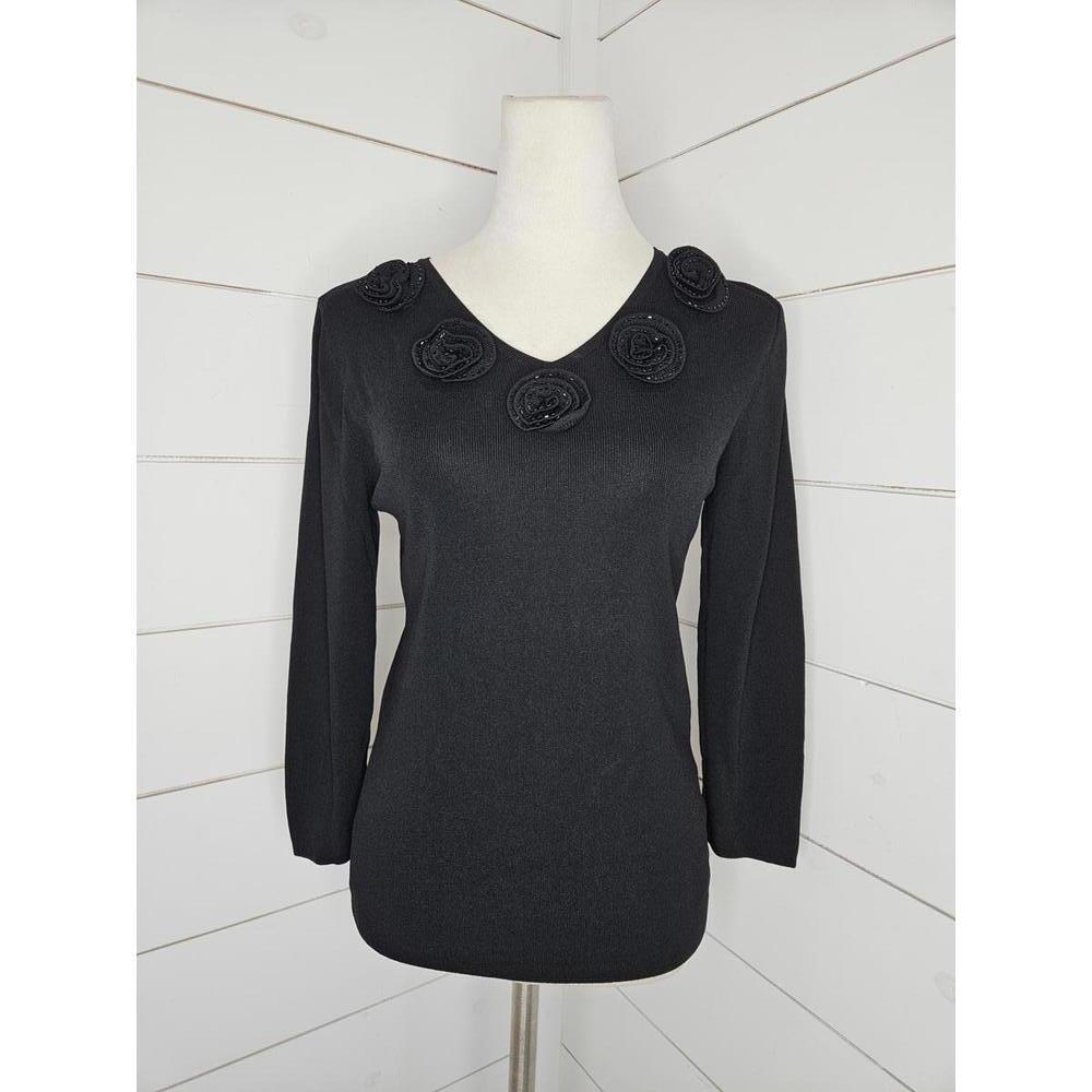 Ziani Couture Large black sweater with sequined roses at collar